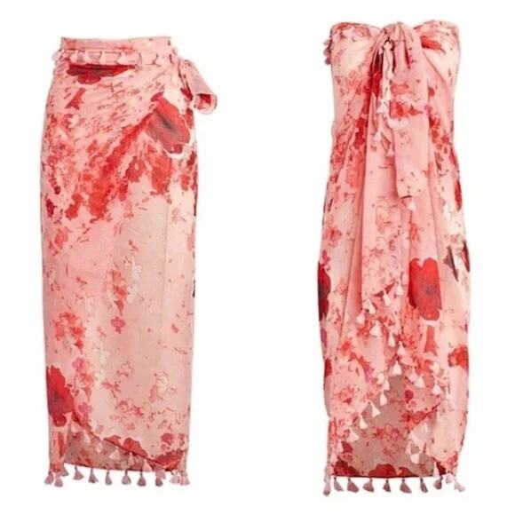 Peter Som Sarong Dream Floral in Rose Quartz Swim Beach Coverup Womens One Size - Picture 6 of 9